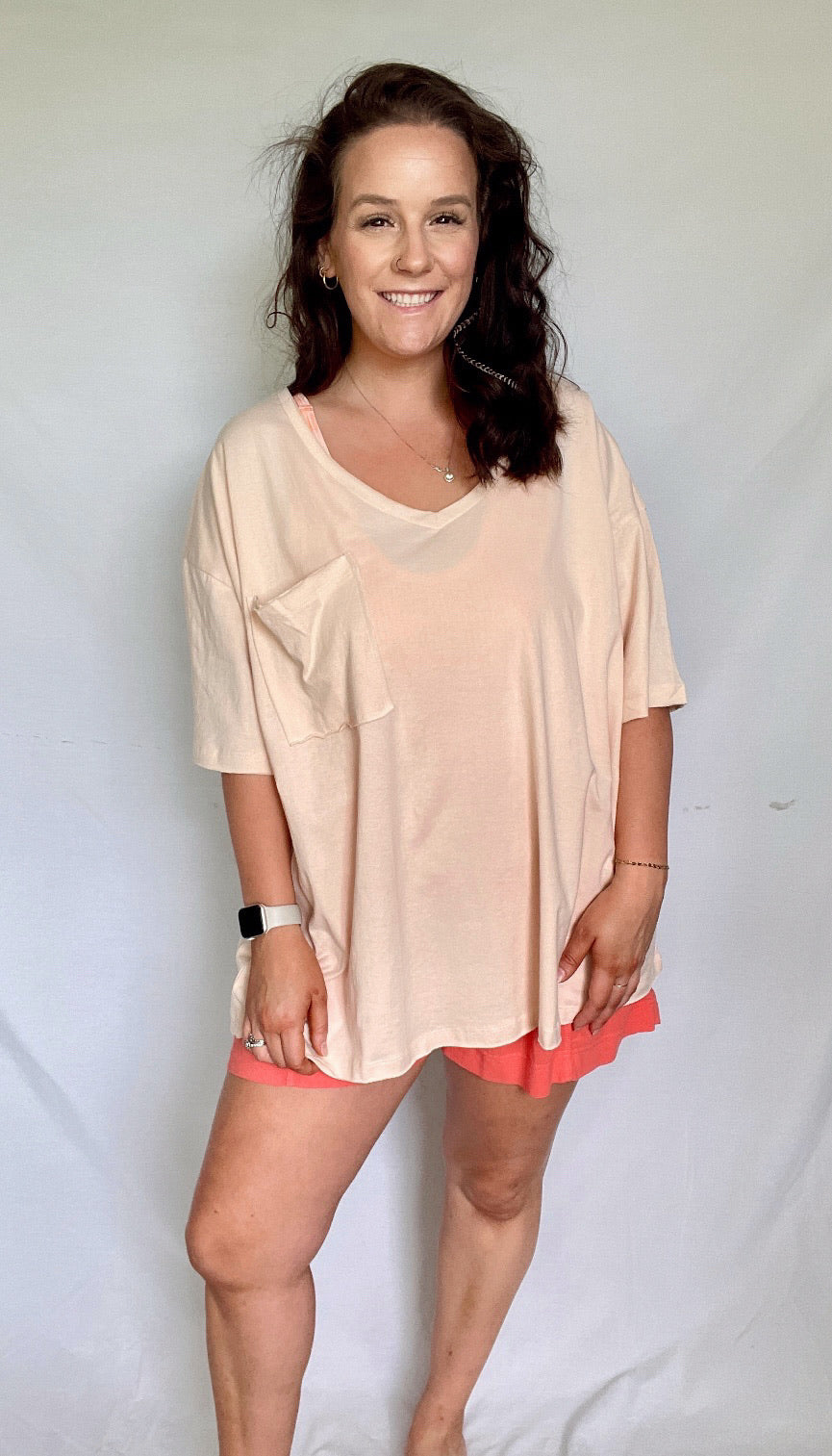 Slouchy pocket tee-Peach