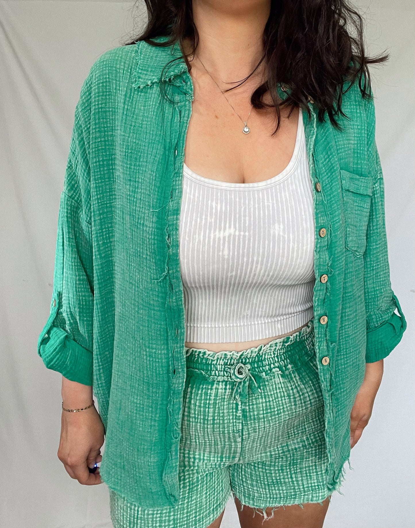 7 Summers Button Up-Kelly Green