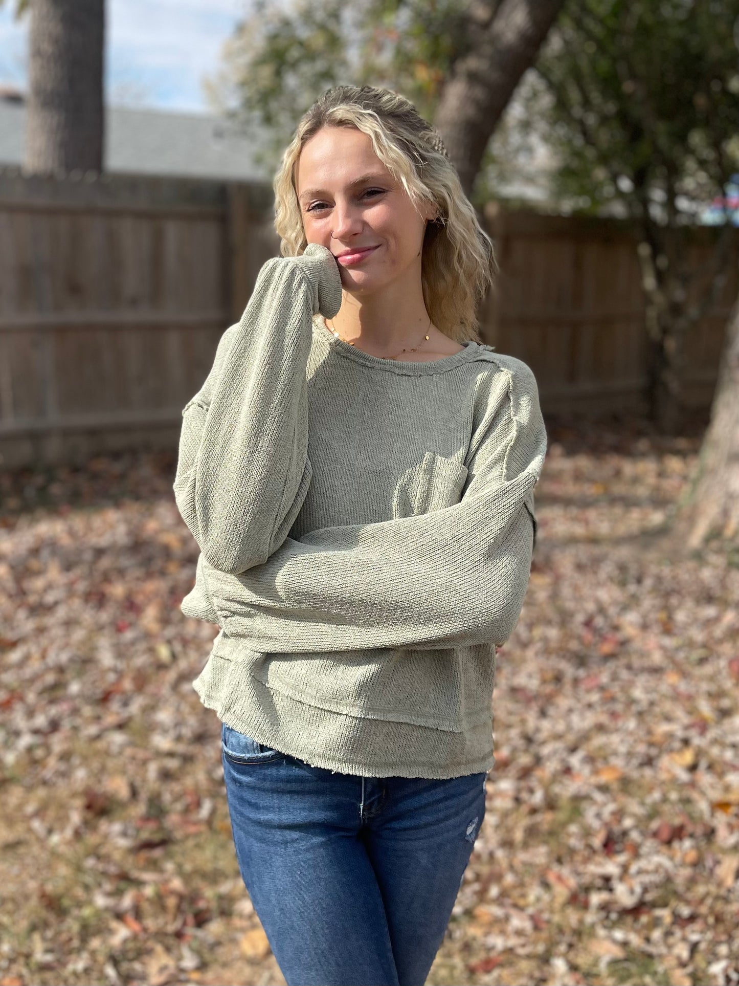 Pocket Knit Top-Sage