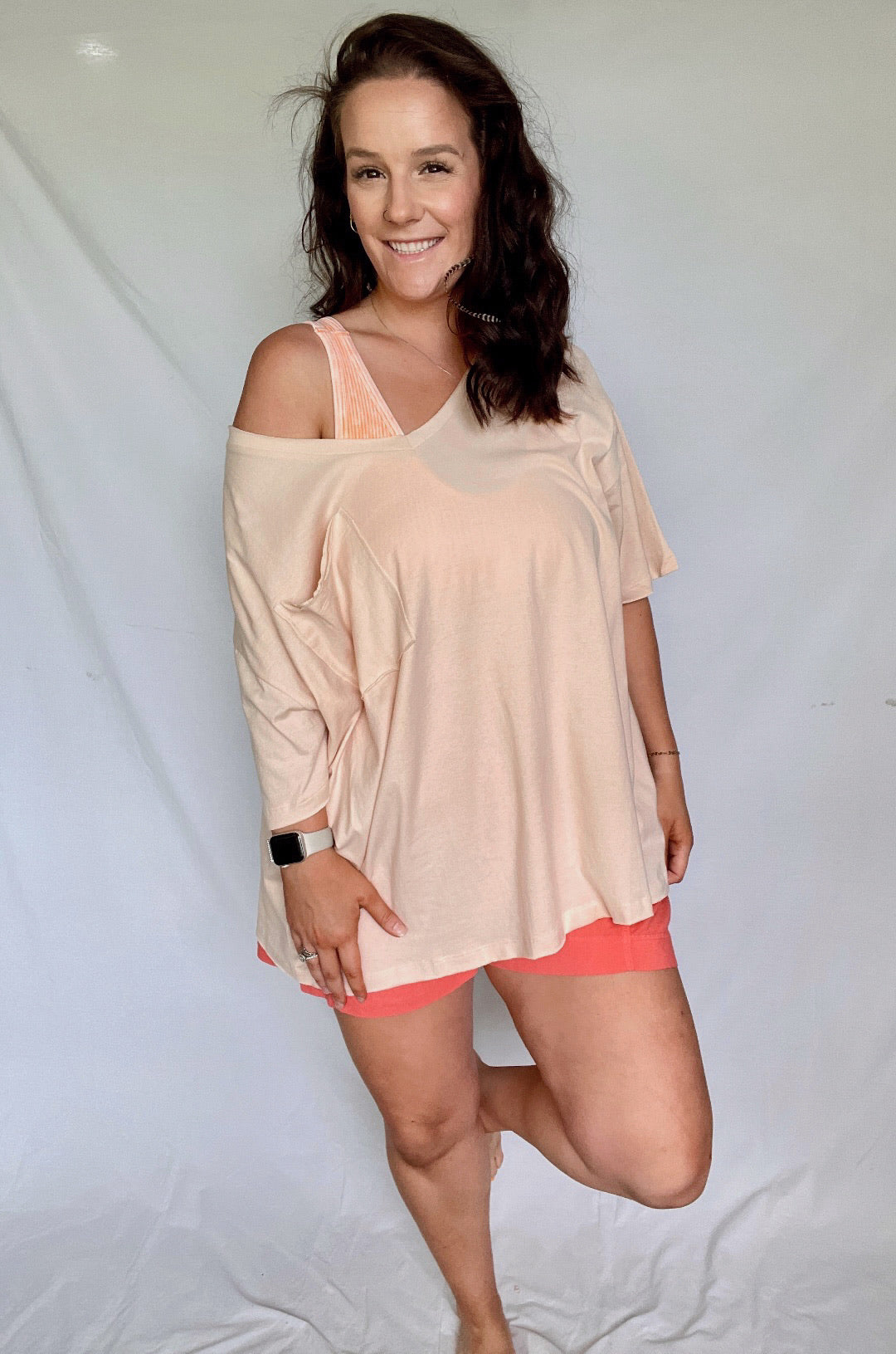 Slouchy pocket tee-Peach