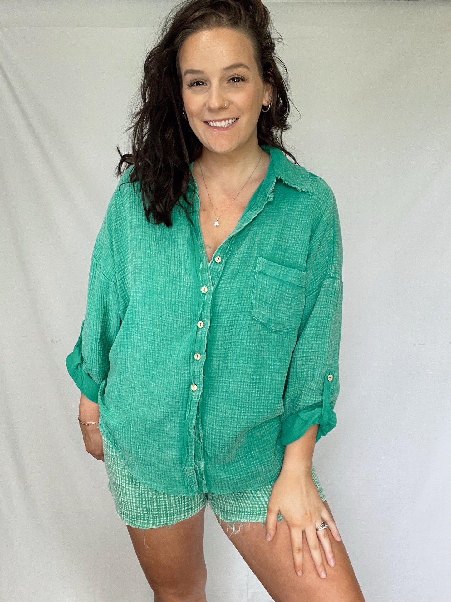 7 Summers Button Up-Kelly Green