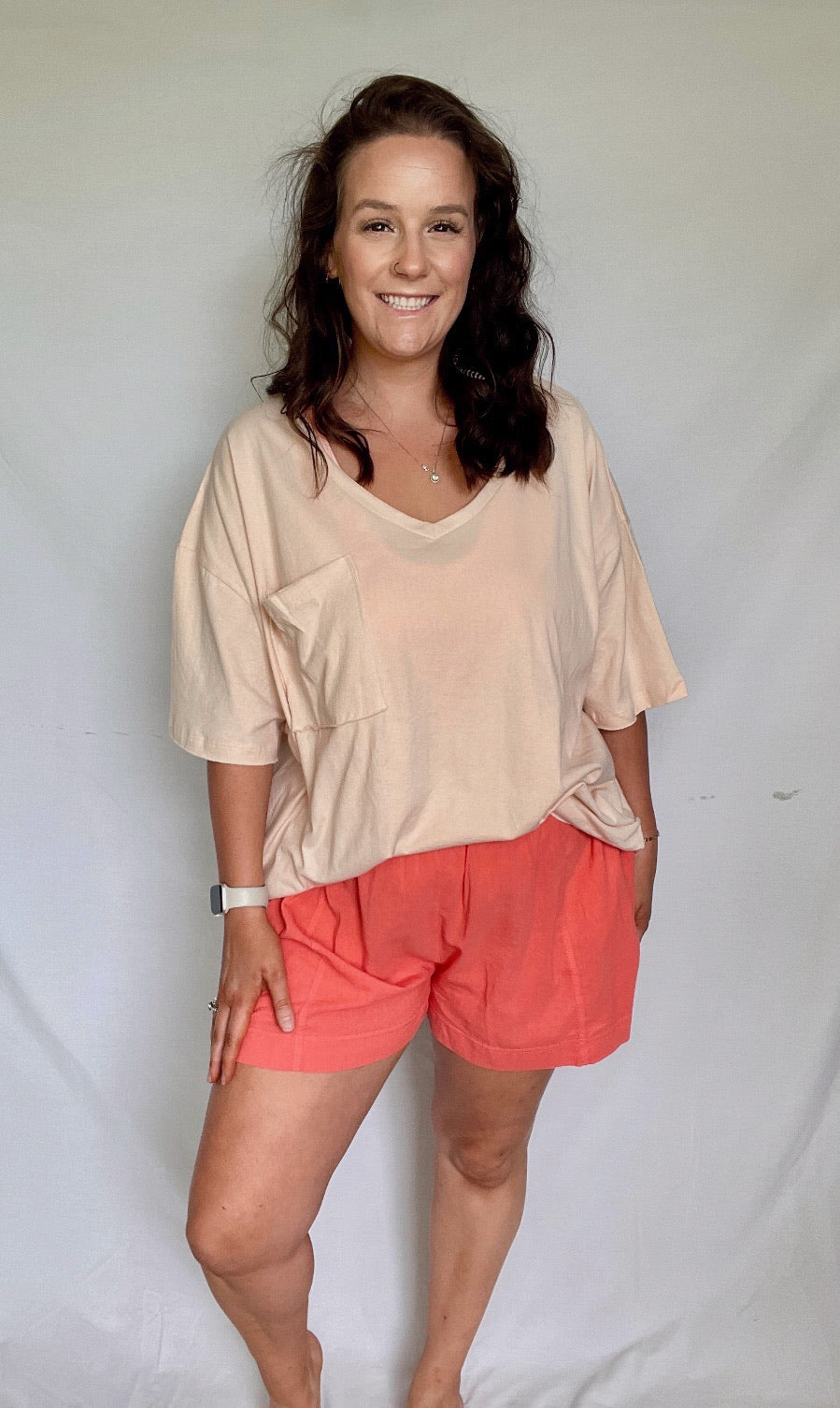 Slouchy pocket tee-Peach