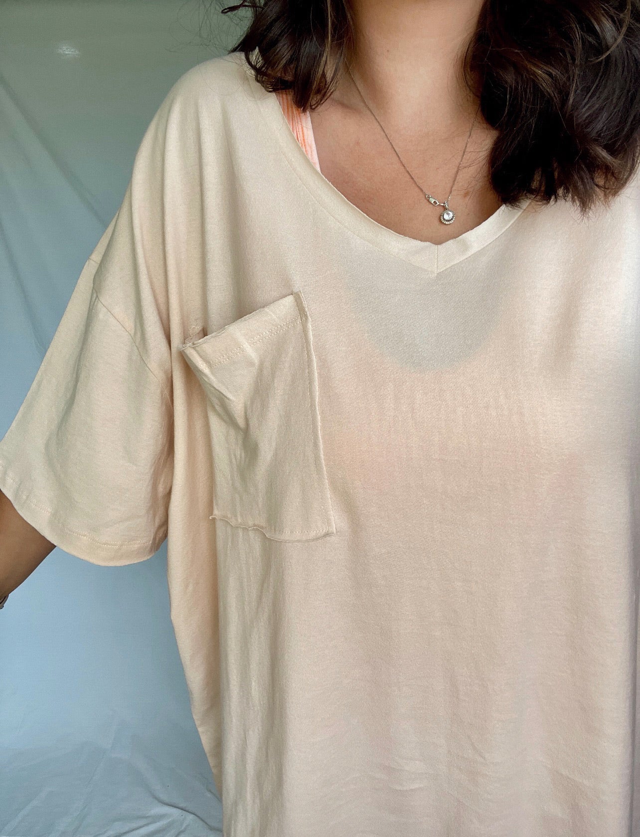 Slouchy pocket tee-Peach