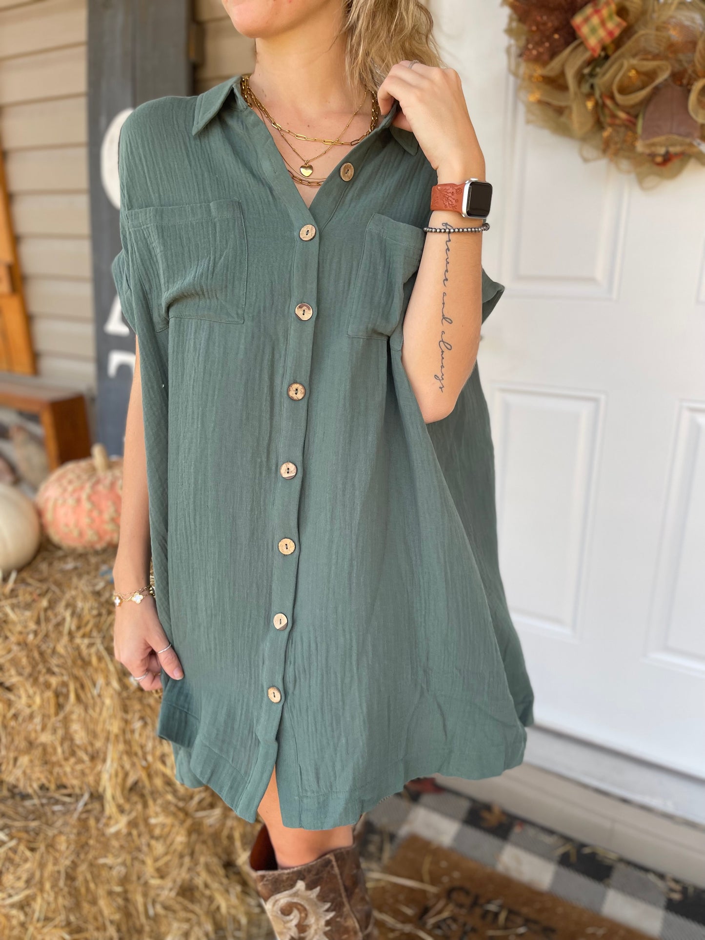 Seafoam Gauze Mini Dress