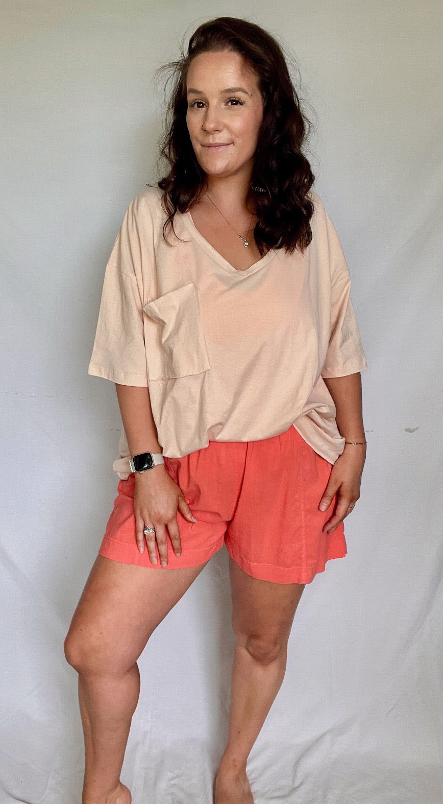 Slouchy pocket tee-Peach