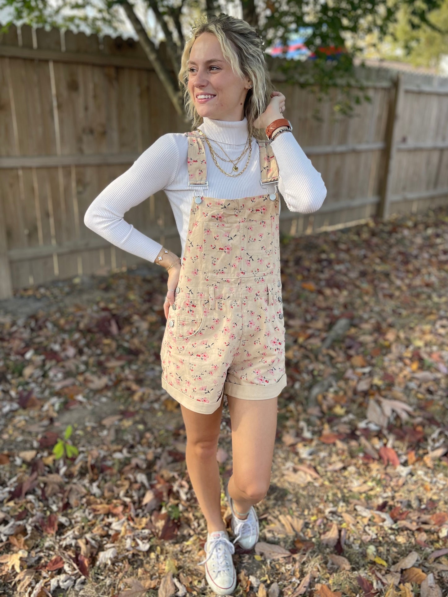 Neutral Floral Overalls