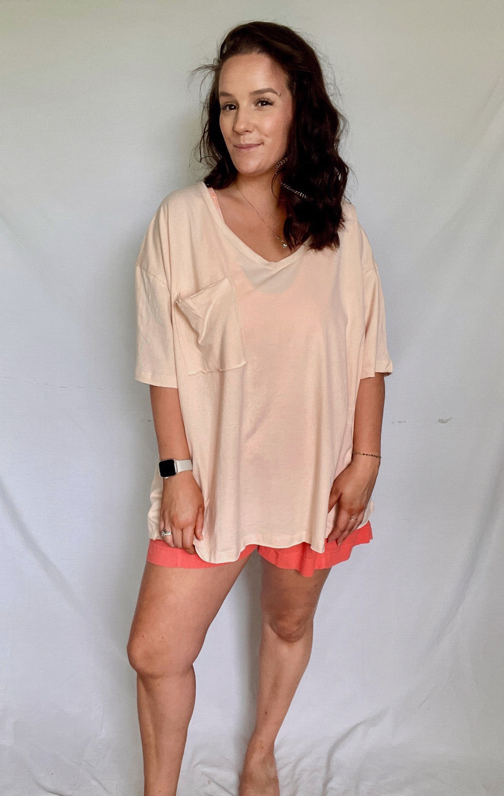 Slouchy pocket tee-Peach