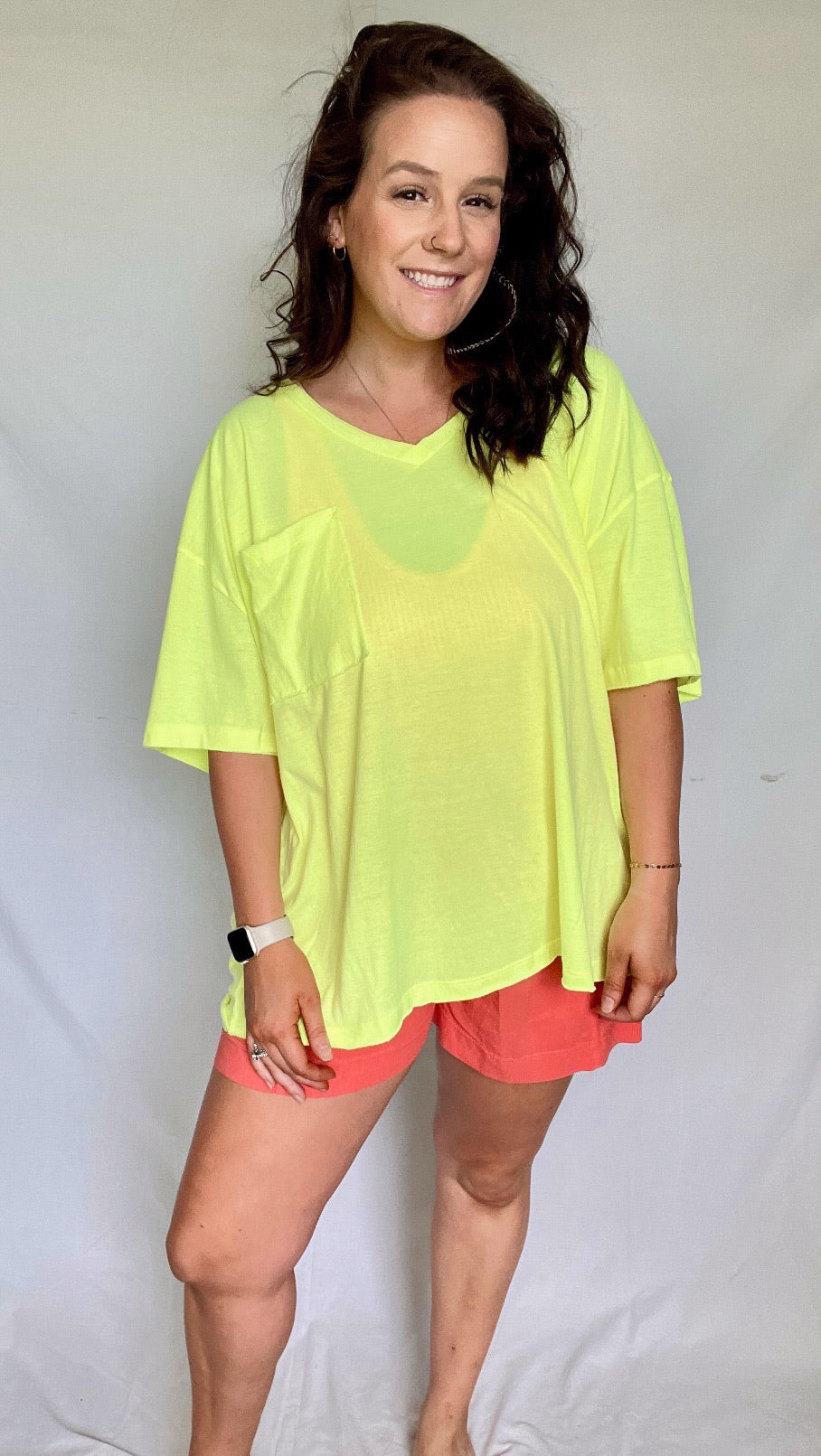 Slouchy pocket tee-Chartreuse