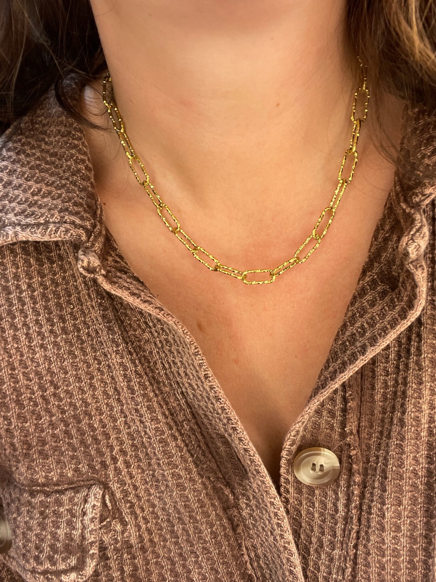 18K Hammered XL Paperclip Necklace