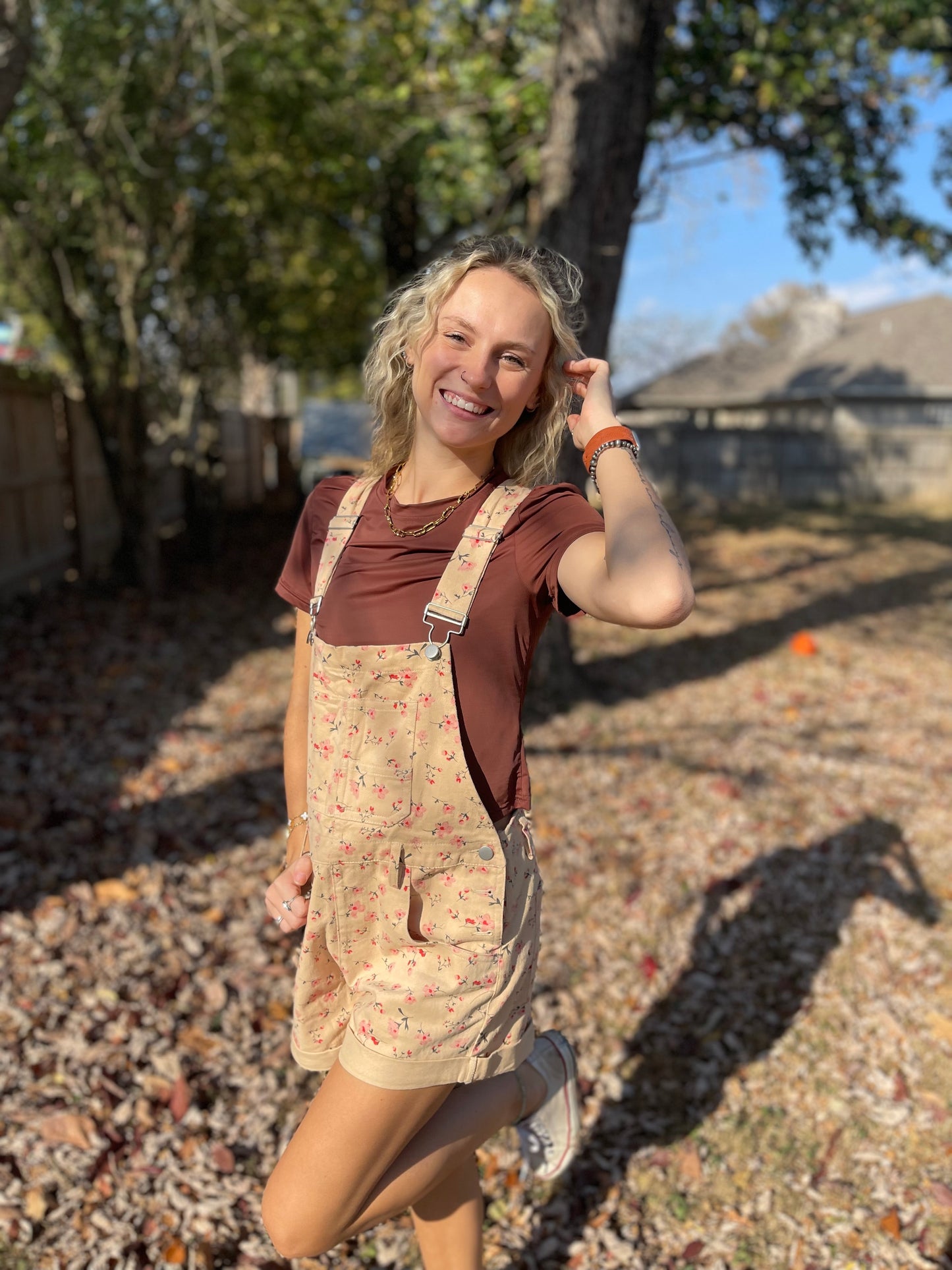 Neutral Floral Overalls