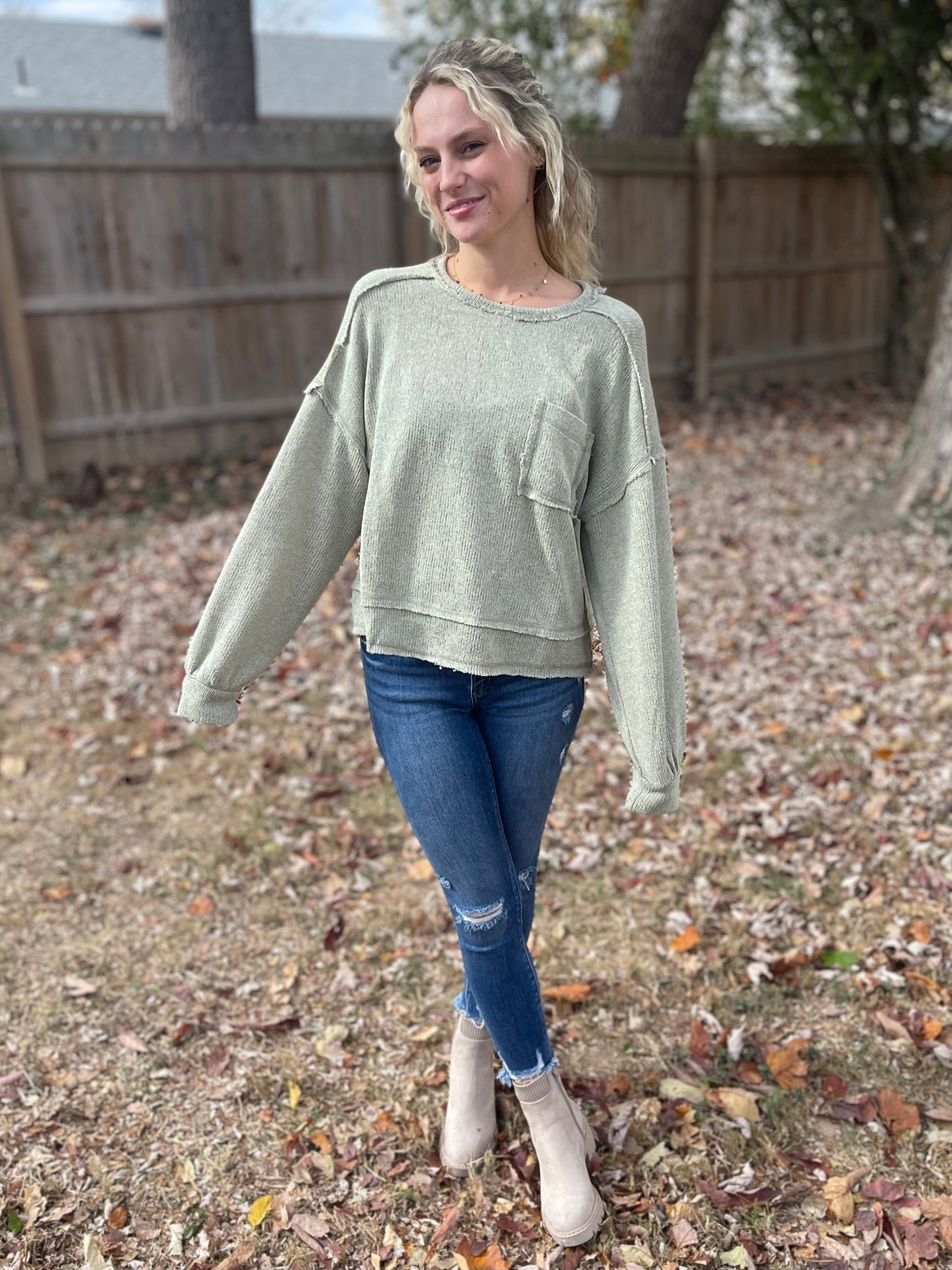 Pocket Knit Top-Sage