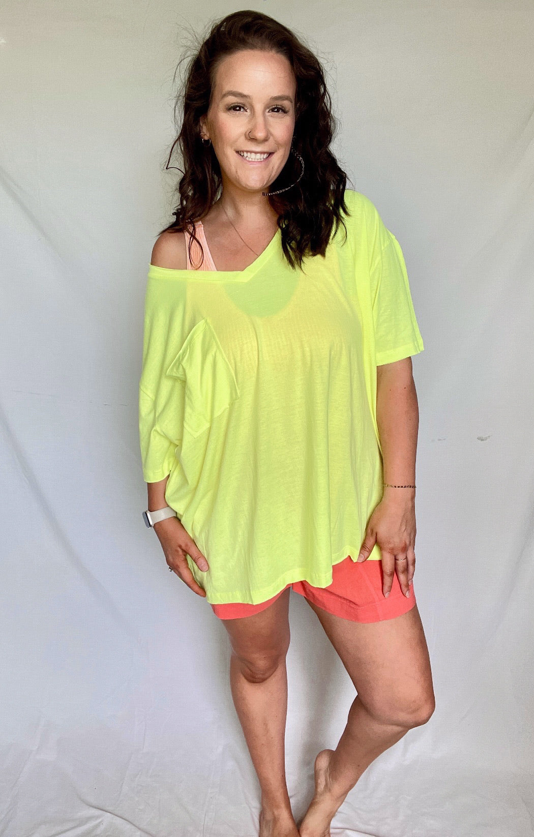 Slouchy pocket tee-Chartreuse