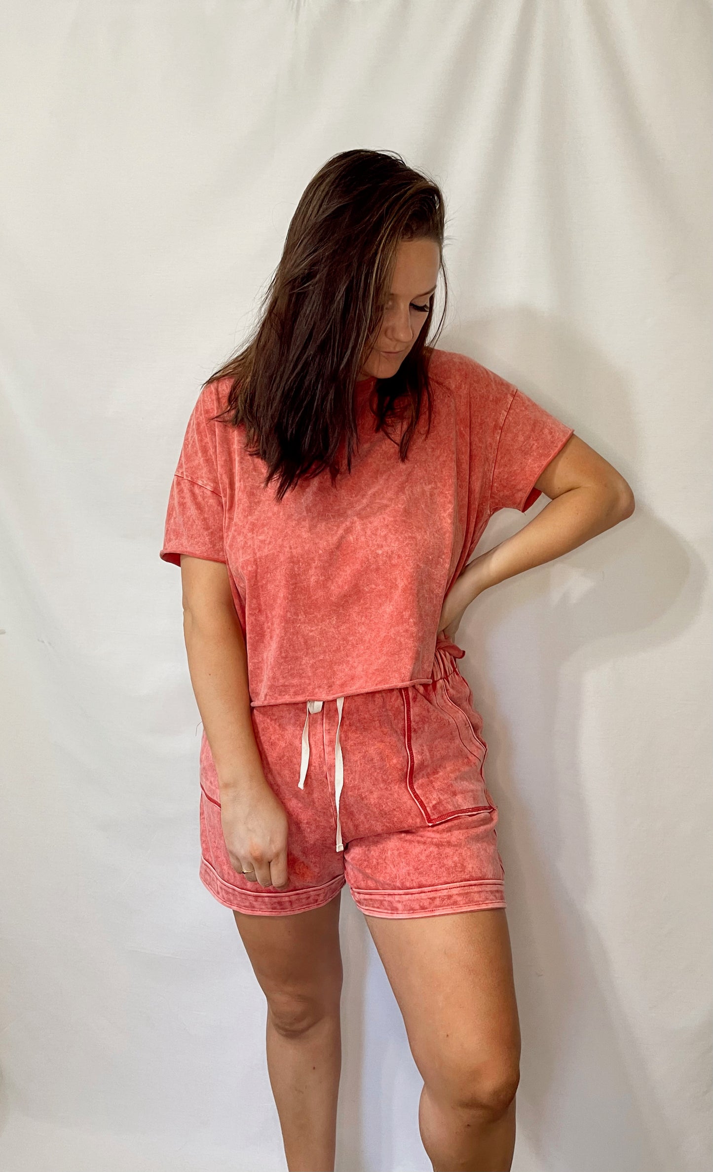 Lay Low Acid Wash shorts-Strawberry