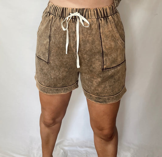 Lay Low Acid Wash shorts-Rust Brown