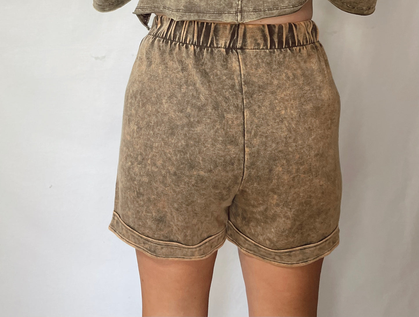 Lay Low Acid Wash shorts-Rust Brown